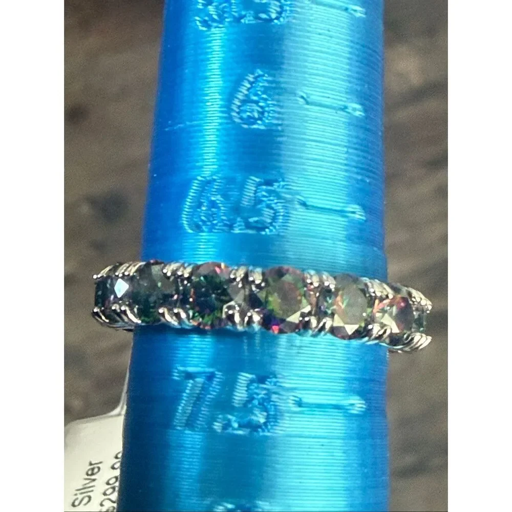 Mystic Topaz Eternity Band in Sterling Silver – Iridescent Gemstone Ring Size 7